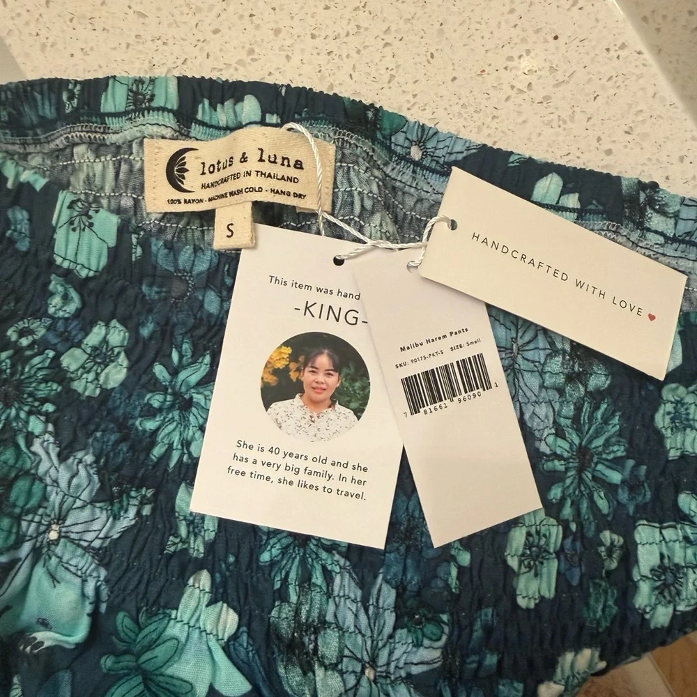 NWT Lotus and Luna Floral Blue Harem Pants - Picture 4 of 6